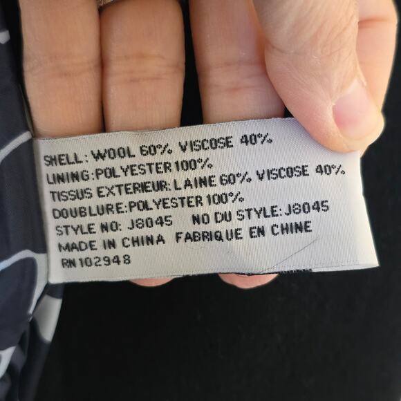 Tulle Black Wool Blend Peacoat Womens Size L Double Breasted Star Print Lining - Picture 10 of 15